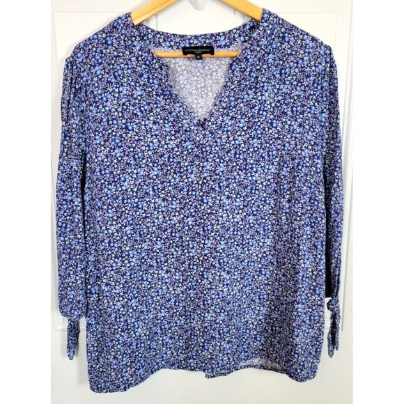 Cynthia Rowley Plus Size Floral V-Neck Top Size 1X 3/4 Length Sleeves - Picture 1 of 7